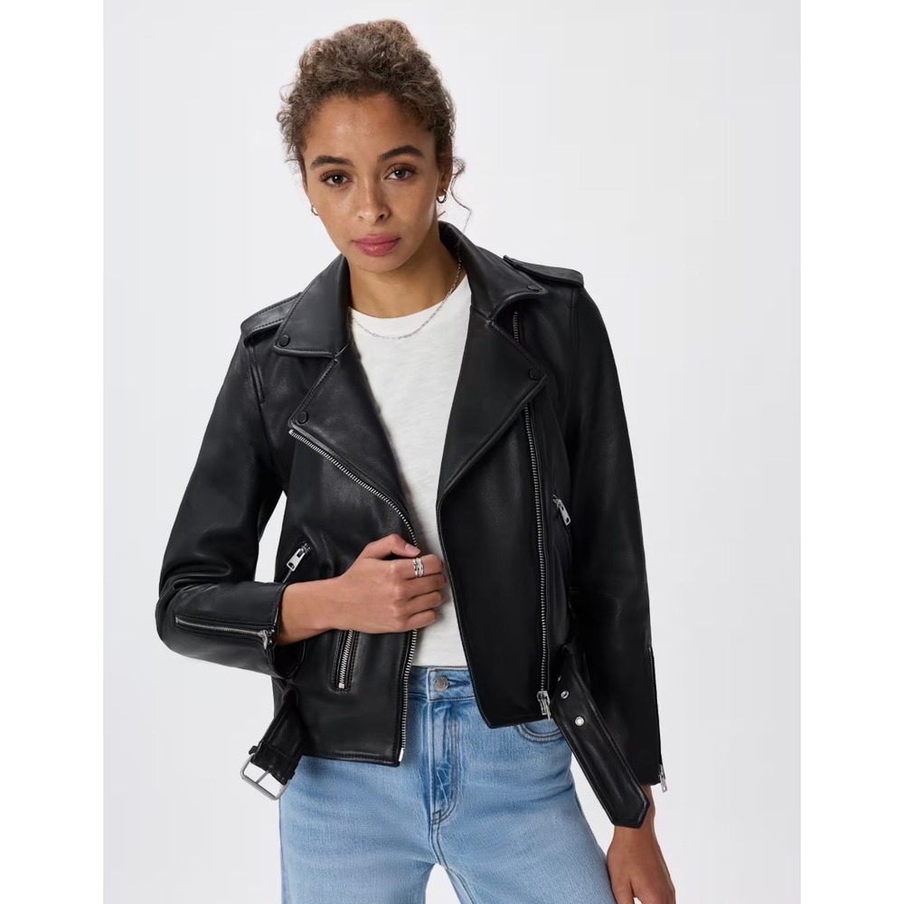 Quince women's large 100% sheep leather motorcycle jacket black capsule